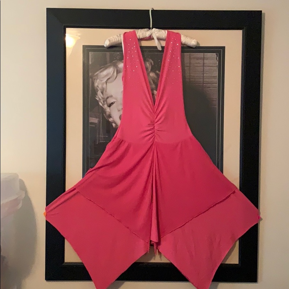 Pink halter Lowe cut dress fun and flowing